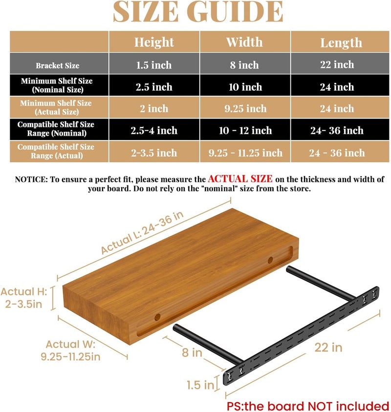 Craftersmark 2pcs Floating Shelf Hardware Heavy Duty Hidden Shelf Brackets Support,Wall Mounting Invisible Floating Shelves Bracket with Jig (22" x 8" x 1.5" with Tools) - Image 2